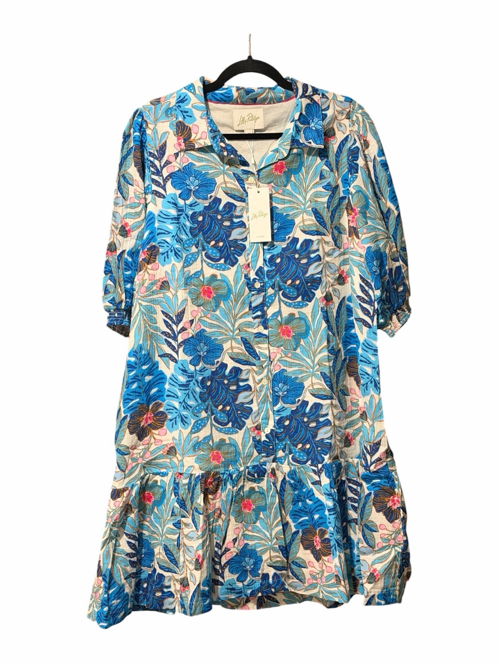 Lilly Pulitzer Brett Popover Shirtdress Blue Floral Resort Dress 16 NWT - Picture 3 of 10